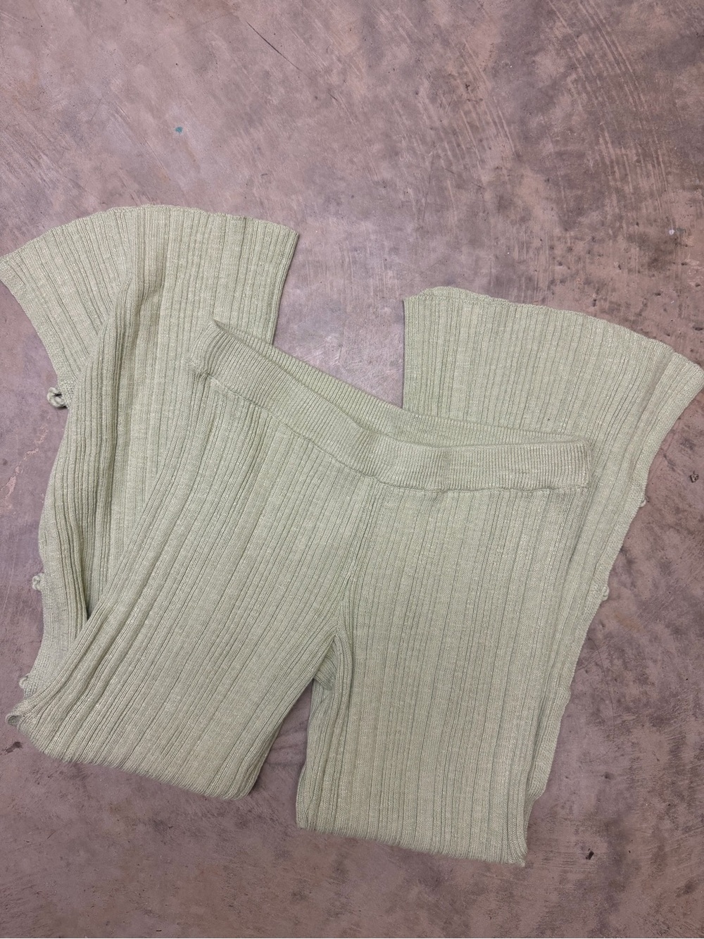 Free People Ribbed Wide-Leg Knit Pants in Sage